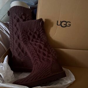 UGG Women's Brown Cable Knit Sweater Boots